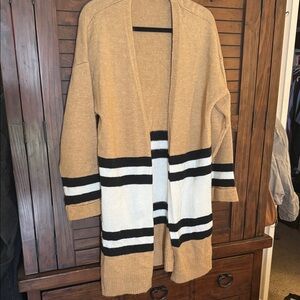 Topshop Tan Cardigan with Black and White Stripes